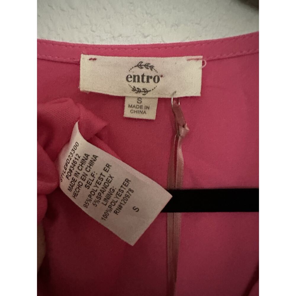 ENTRO BUBBLE SLEEVE DRESS Embroidered Size S Hot Pink - Picture 7 of 7